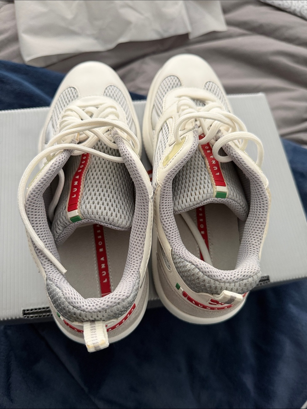 Prada White Silver Low-Top Sneakers - Picture 13 of 15